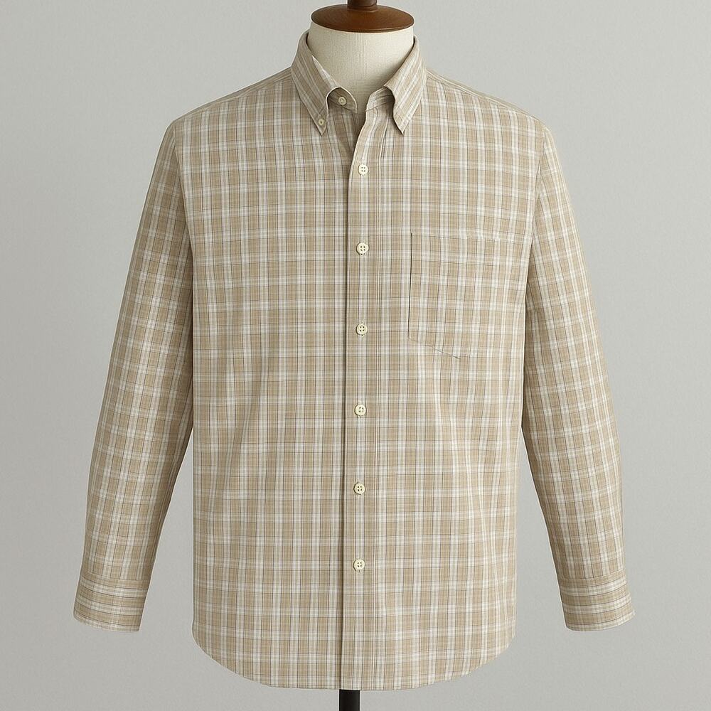 Saddlebred Beige Plaid Long Sleeve Button Up Shirt Men’s XL 100% Cotton‎
